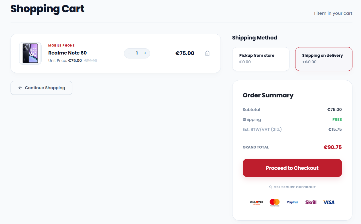 E-commerce checkout flow development